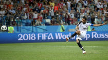 <p>Bryan Ruiz takes a penalty to equalise during the 2018 FIFA World Cup Russia group E match between Switzerland and Costa Rica at Nizhny Novgorod Stadium on June 27, 2018 in Nizhny Novgorod, Russia. </p>