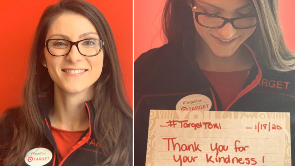 Target Tori thanksing people for their support and smiling.