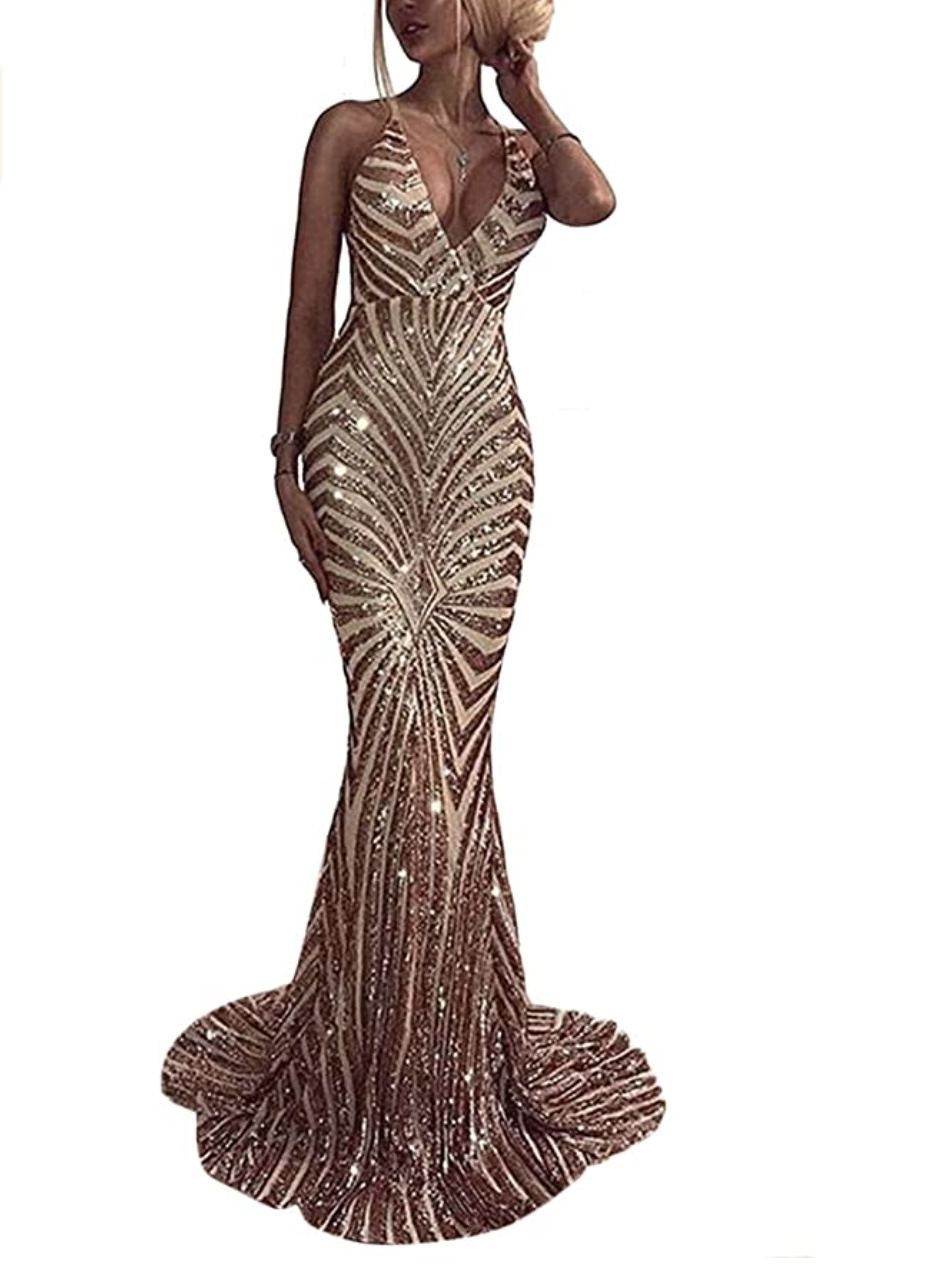 Sequined Long-Sleeve Mermaid Dress