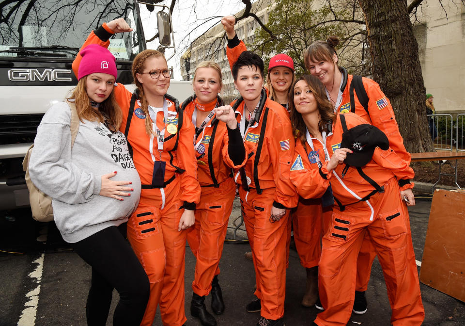 Amber Tamblyn, Amy Schumer and guests attend the rally at the Women's March on Washington, DC.