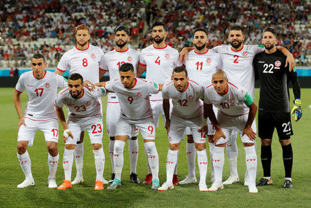 Soccer Football - World Cup - Group G - Tunisia vs England - Volgograd Arena, Volgograd, Russia - June 18, 2018 Tunisia players pose for a team group photo before the match REUTERS/Toru Hanai