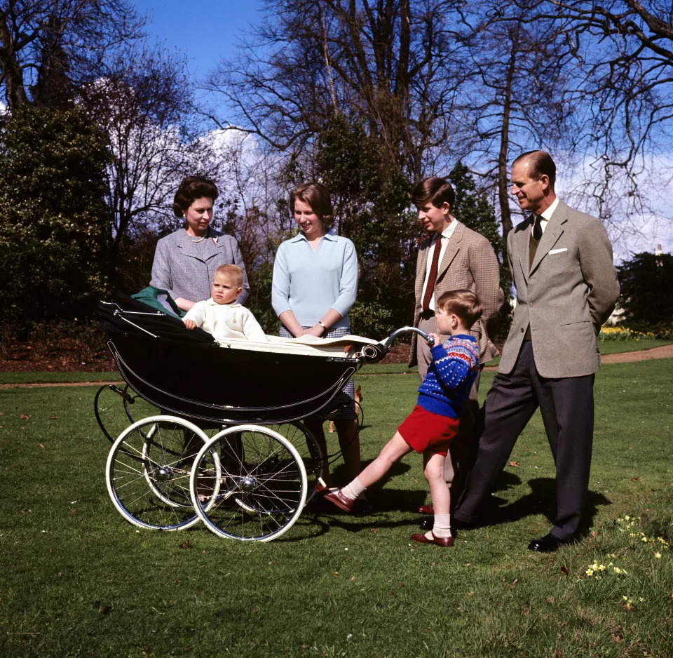 <p>The Queen and Prince Philip with their four children, from left, Edward, Anne, Charles and Andrew, in 1964. (Getty Images)</p> 