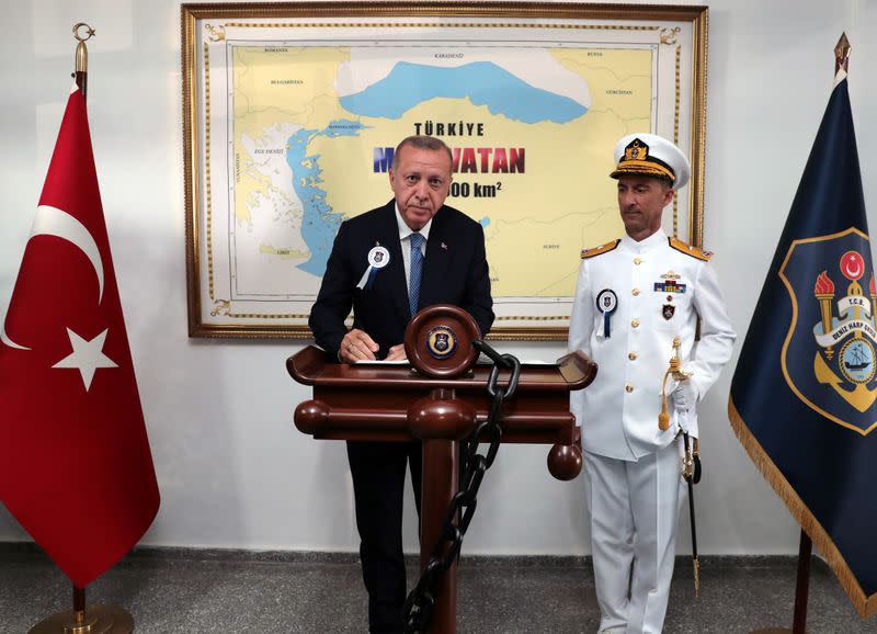 Turkish President Erdogan attends a ceremony at the Naval Academy in Istanbul