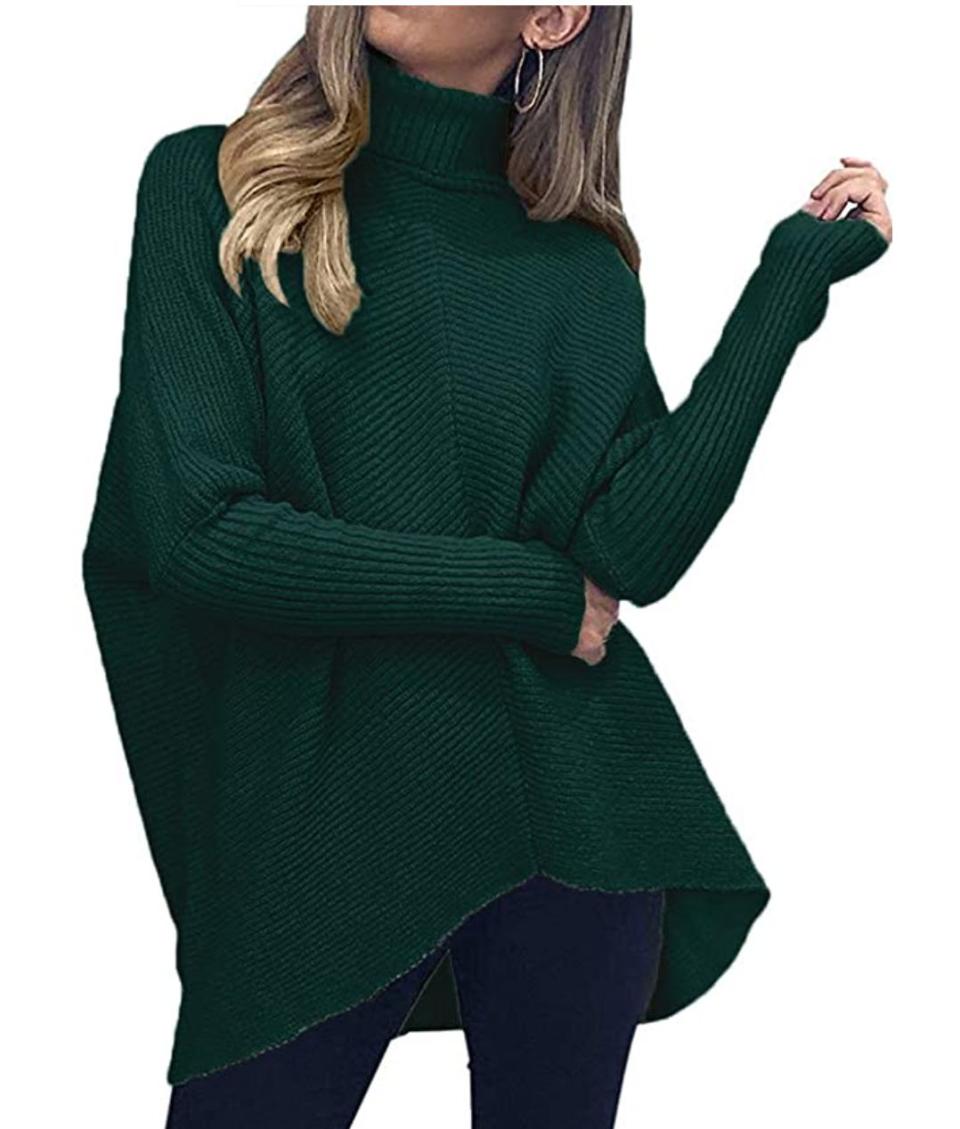 <a href="https://amzn.to/3j3n12n" target="_blank" rel="noopener noreferrer">This long asymmetrical turtleneck sweater</a> is available in sizes XS to XL in 17 colors. Find it for $35 on <a href="https://amzn.to/3j3n12n" target="_blank" rel="noopener noreferrer">Amazon</a>.