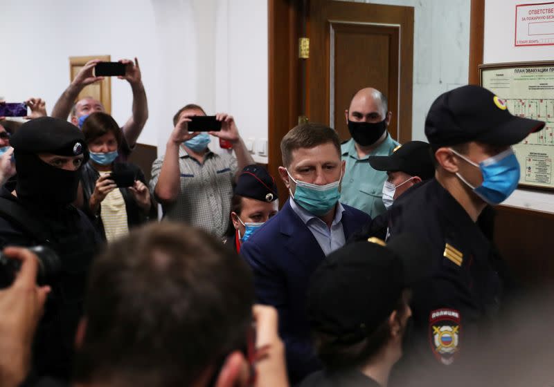 Governor of Khabarovsk Region Sergei Furgal, accused of crimes including attempted murder, attends a court hearing in Moscow