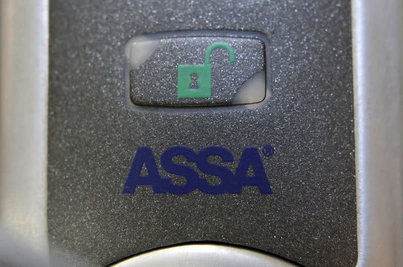 FILE PHOTO: An Assa Abloy lock is displayed in a shop in Riga