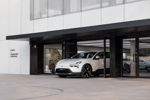 One of the first customer Polestar 4 SUV Coupes deliveries in Europe at the iconic Polestar HQ in Gothenburg on 20 August 2024. (Photo: Polestar)