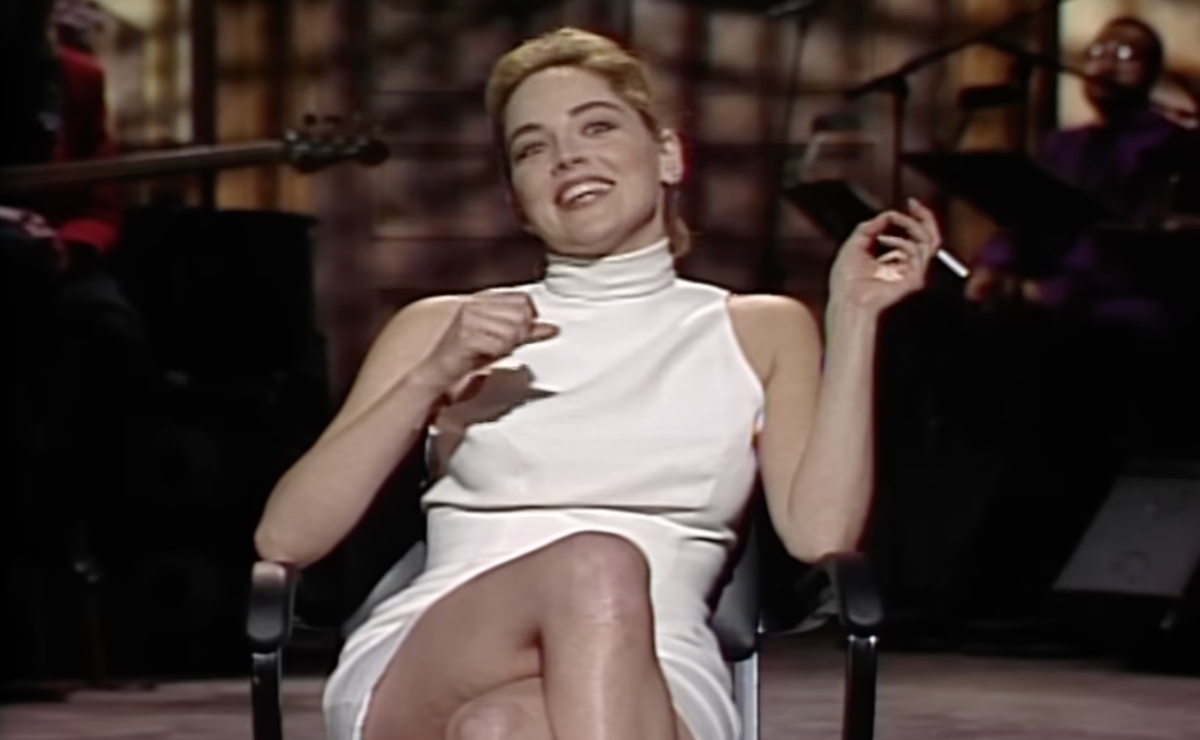 Sharon Stone giving her opening monologue on ‘SNL’ (SNL YouTube screenshot)