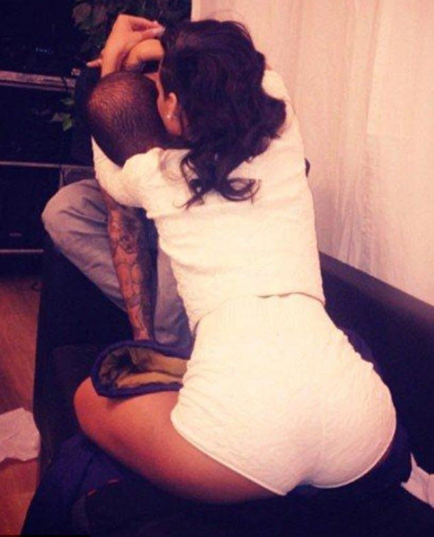 Celebrity PDA overload: Rihanna decided to straddle boyfriend Chris Brown in this Twitpic. Copyright [Rihanna]