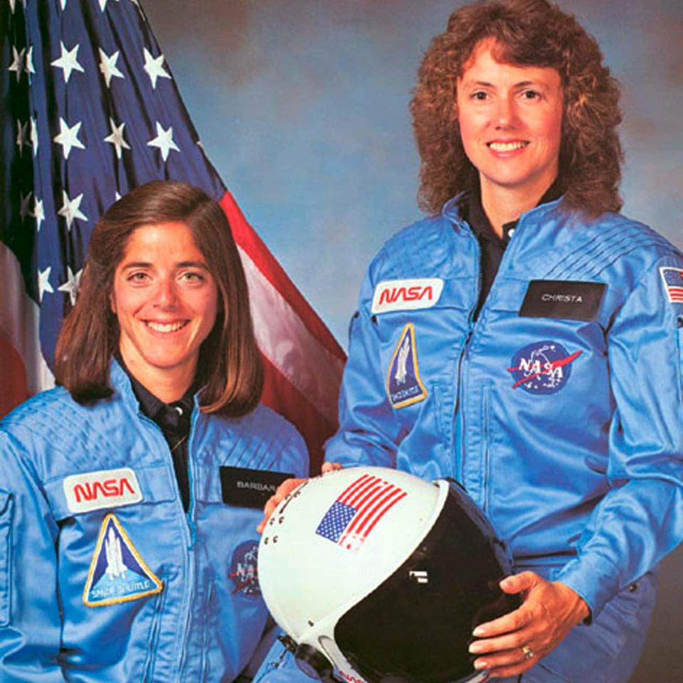 Challenger astronaut - and teacher - Christa McAuliffe (right) with her back-up astronaut Barbara Morgan, in 1986 - Reuters