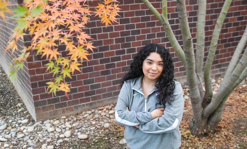 Fresno State student Jennifer Rivera photographed outside the Craig School of Business at Fresno State University on Wednesday, Dec. 1, 2021.