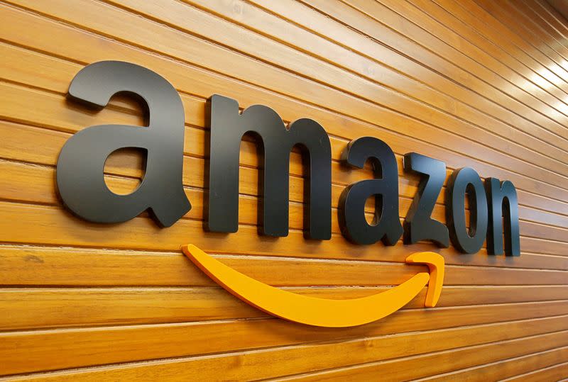 FILE PHOTO: The Amazon logo is pictured inside the company's office in Bengaluru, India