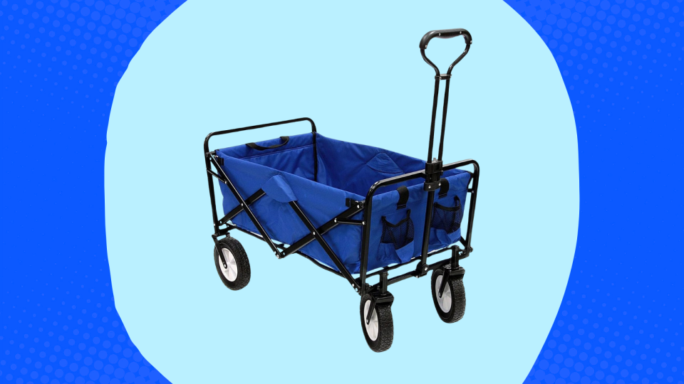 the wagon in blue, on a blue background