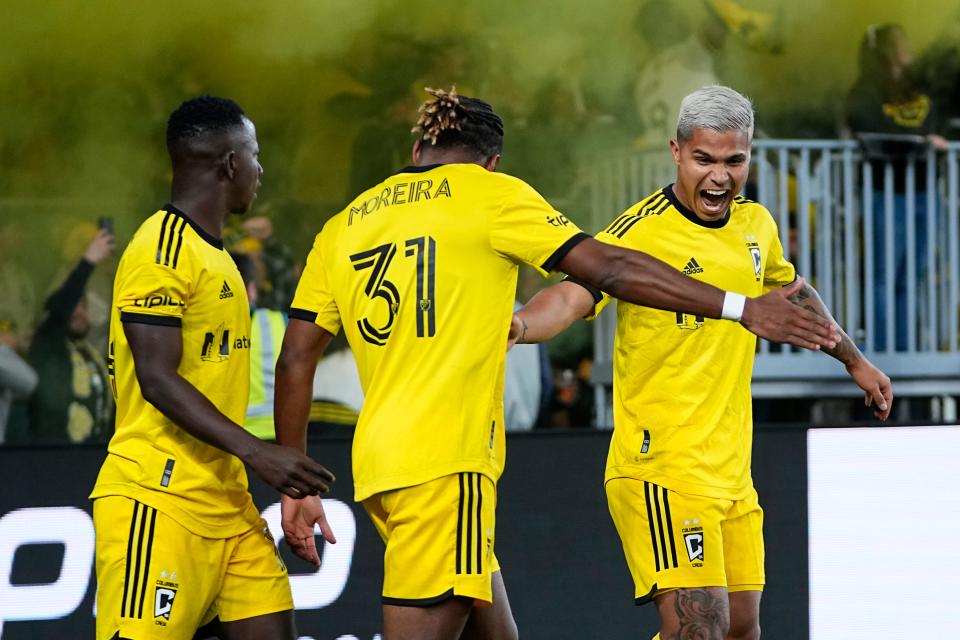 Columbus Crew forward Cucho Hernandez (9) will make his first MLS start since March 11 on Saturday, returning from a knee injury that caused him to miss six matches.