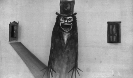Screen shot of a charcoal sketch of the Babadook 