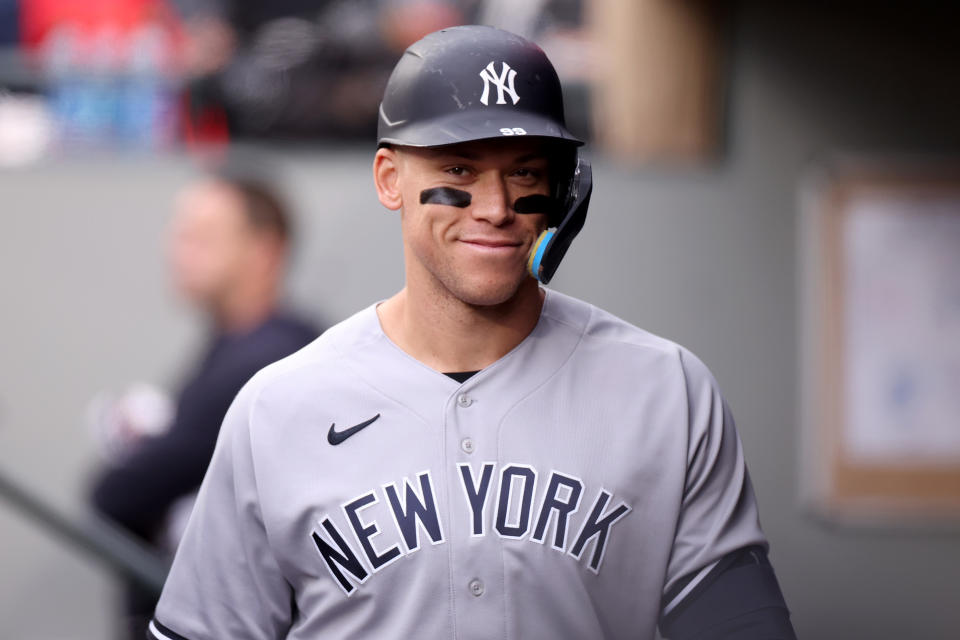 SEATTLE, WASHINGTON - MAY 31: Aaron Judge #99 of the New York Yankees looks on during the third inning against the Seattle Mariners at T-Mobile Park on May 31, 2023 in Seattle, Washington. (Photo by Steph Chambers/Getty Images)