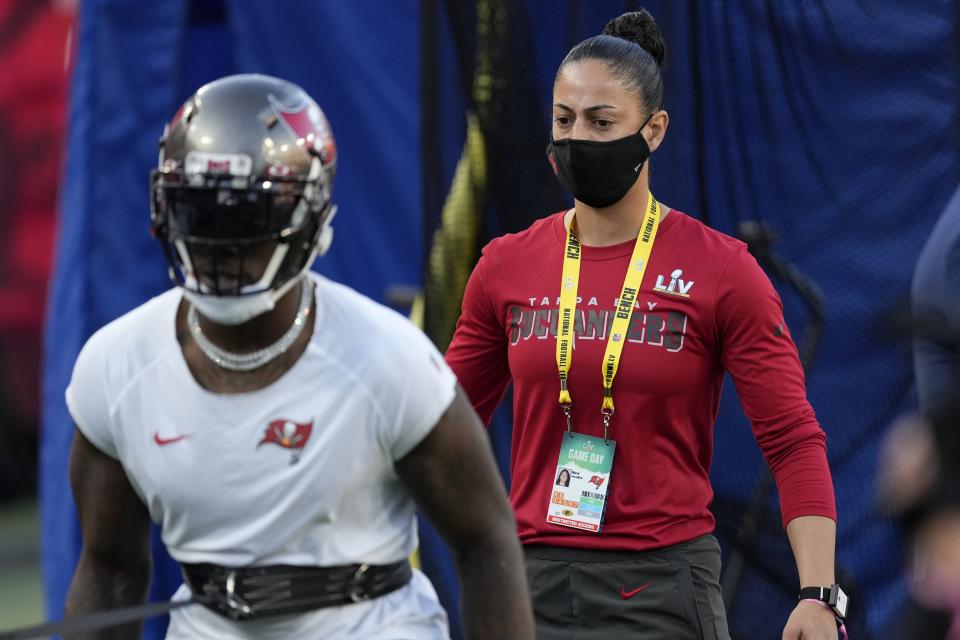 The Buccaneers' female coaches earned their spot on an NFL coaching staff. (AP Photo/Chris O'Meara)