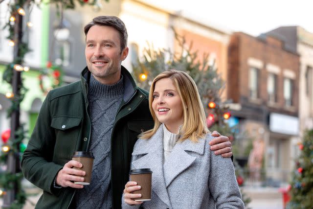 <p>Shane Mahood / Hallmark Channel / Courtesy Everett</p> Jen Lilley with Carlo Marks in 'Angel Falls: A Novel Holiday'