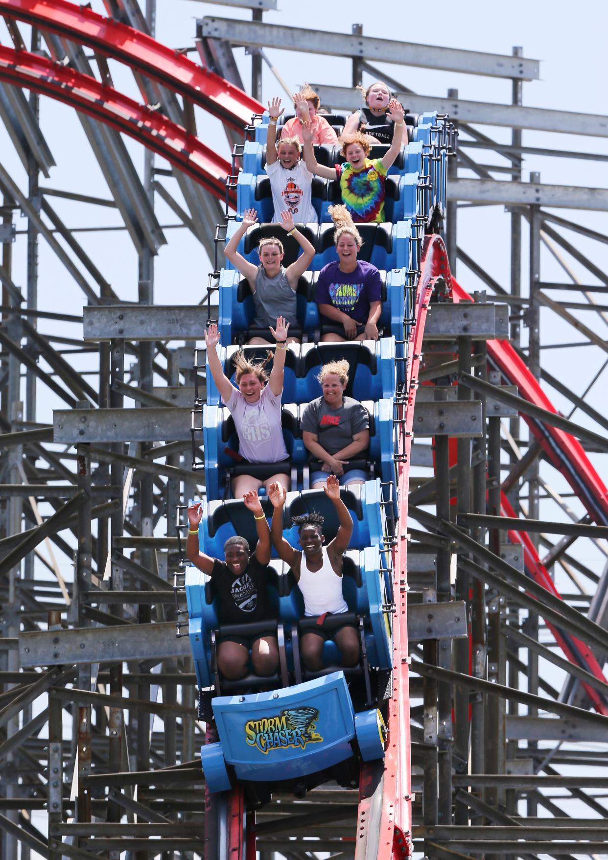 The Storm Chaser roller coaster provided thrills for guests at Kentucky Kingdom on July 14, 2020. 