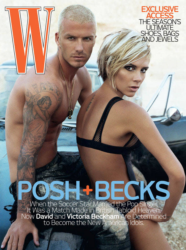 <p>Vier Jahre später arbeiteten die gerade erblondeten Posh und Becks wieder mit Klein zusammen und machten sich in die Wüste von Los Angeles auf, um erneut ein heißes Titel-Shooting für das “W”-Magazin zu drehen. [Foto: Steven Klein / W Magazin] </p>