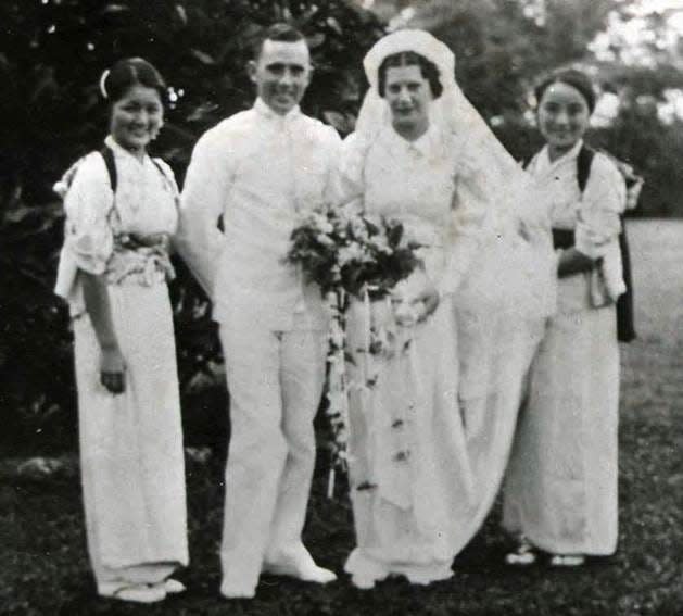 Marjorie and Robert Sanders at their wedding, July 1936 in the territory of Hawaii.