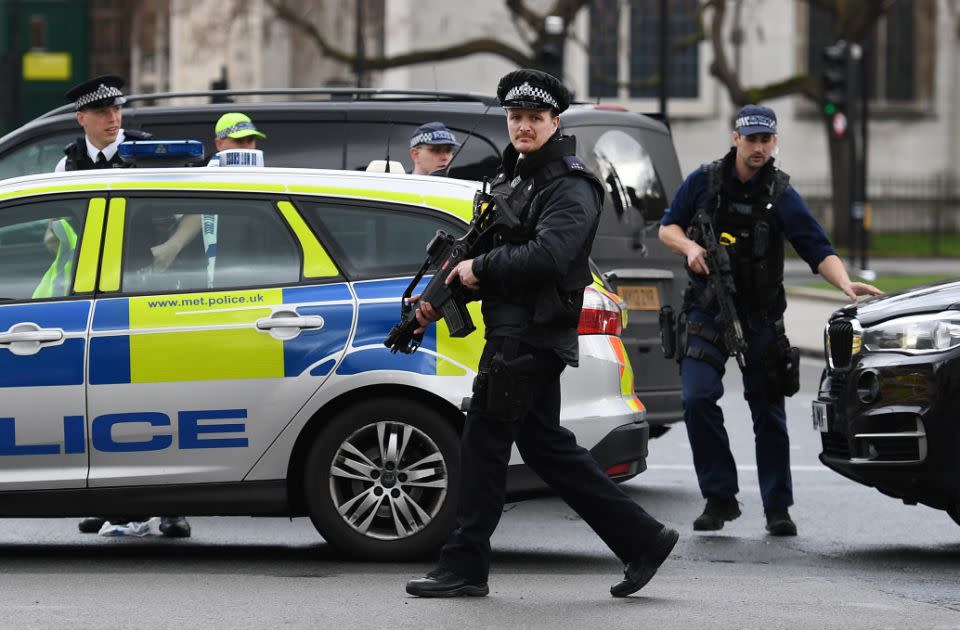 Officers on London streets following the attack. Photo: AAP