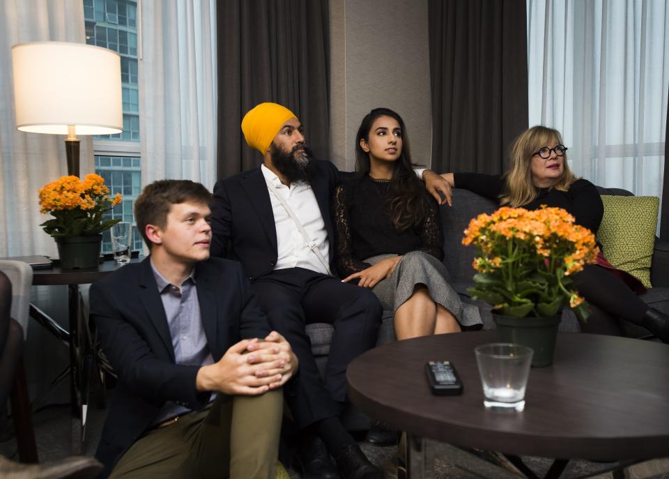 Jagmeet Singh and his wife Gurkiran watch election results