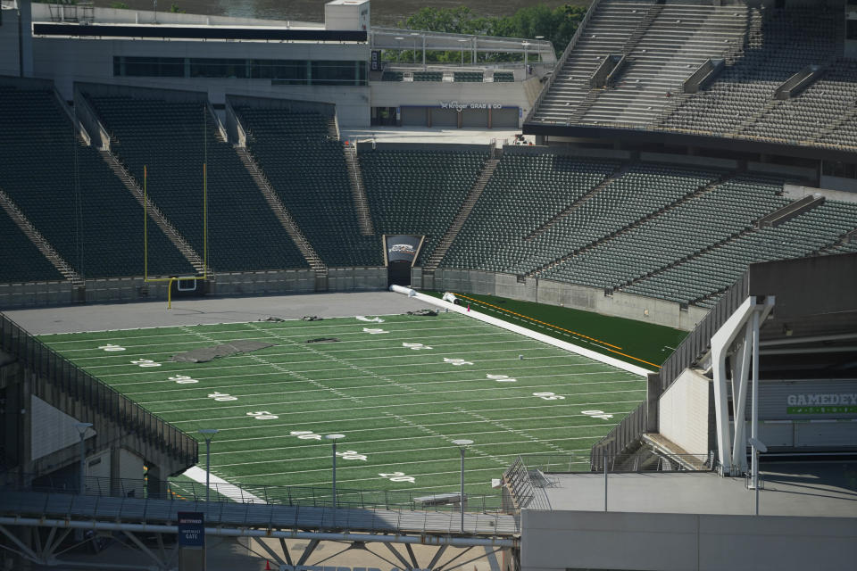 Paycor stadium readies the field for the 2024 Bengals season.