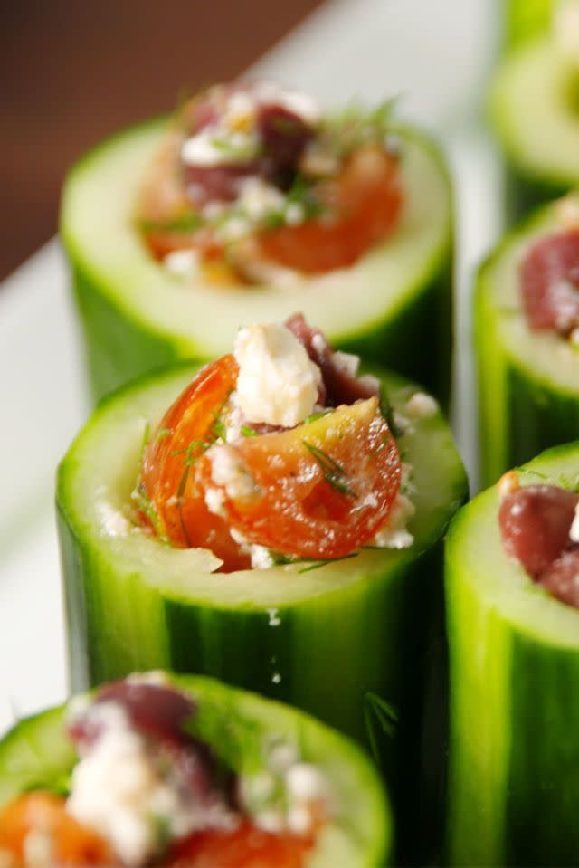 <p>We want all Greek, all the time.</p><p>Get the <a href="https://www.delish.com/uk/cooking/recipes/a29947495/greek-cucumber-cups-recipe/" rel="nofollow noopener" target="_blank" data-ylk="slk:Greek Cucumber Cups;elm:context_link;itc:0;sec:content-canvas" class="link ">Greek Cucumber Cups</a> recipe.</p>