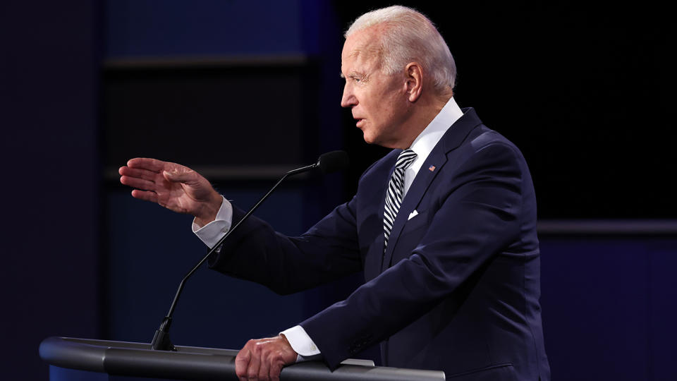 Joe Biden participates in the first presidential debate against U.S. President Donald Trump at the Health Education Campus of Case Western Reserve University on September 29, 2020 in Cleveland, Ohio. (Win McNamee/Getty Images)