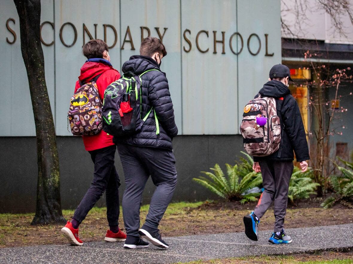 Students are pictured returning to school in January 2022, at King George Secondary School in Vancouver. BCTF President Clint Johnston says the agreement with the province offers significant salary gains among other benefits. (Ben Nelms/CBC - image credit)