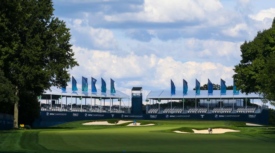 The 16th hole at Wilmington Country Club is readied for the PGA's BMW Championship Friday, August 12, 2022.