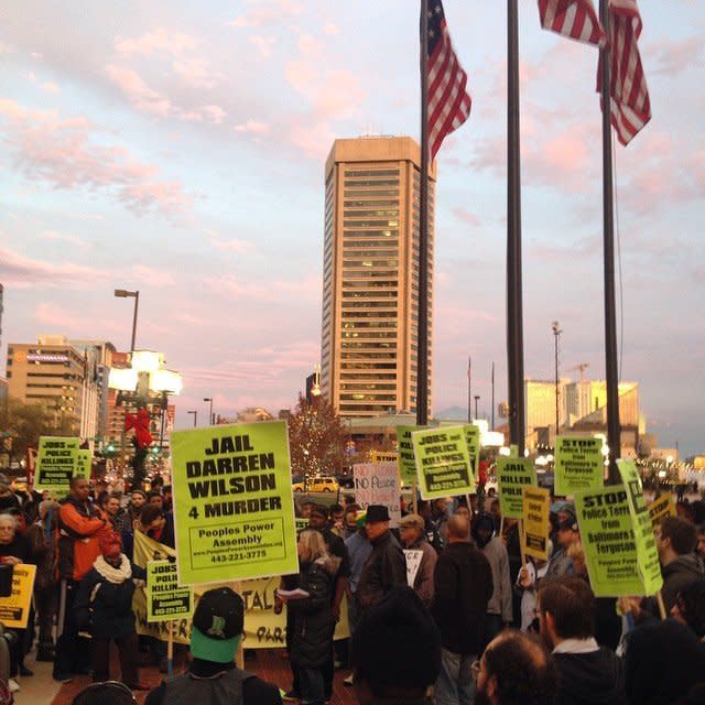 People protest in Baltimore on November 25, 2014