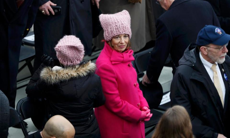 Jackie Speier in a pink protest hat at Donald Trump’s inauguration on 20 January 2017. 