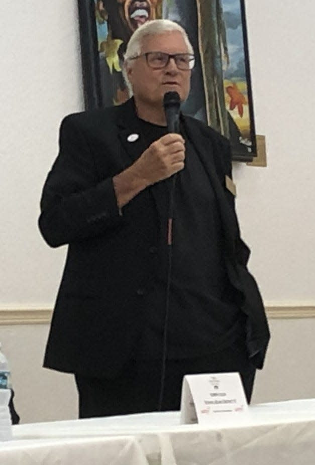 Fred Lowry speaks at a Daytona Regional Chamber of Commerce forum for Volusia County School Board candidates on Wednesday, June 22, 2022.