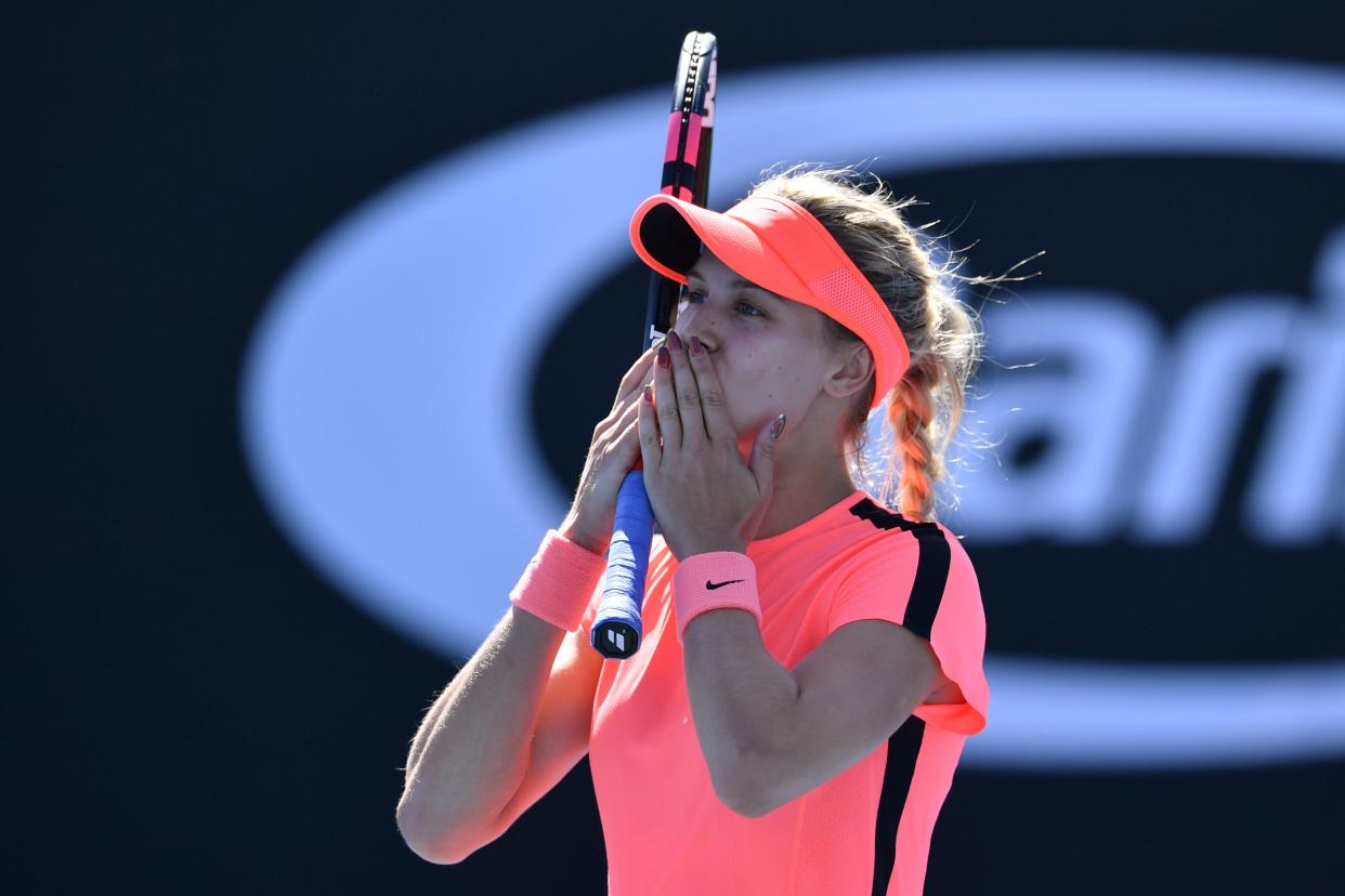 Genie Bouchard texted her dad after her “Sports Illustrated” swimsuit photos were released. (Getty Images)