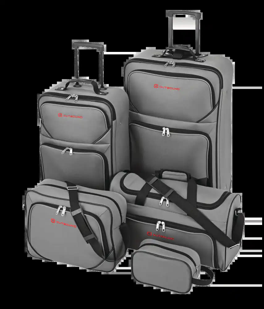 Outbound 5-Piece Softside Wheeled Travel Luggage Set. Image via Canadian Tire.