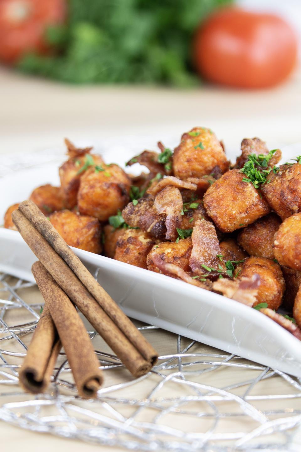 Sweet Potato Tots with Maple Cinnamon Butter with Applewood Bacon  (Red Rock )