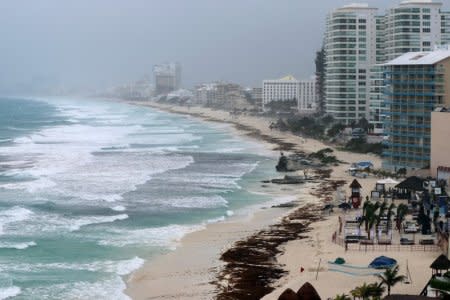 A general view shows an empty beach as subtropical storm Alberto approaches Cancun, Mexico May 25, 2018. REUTERS/Israel Leal
