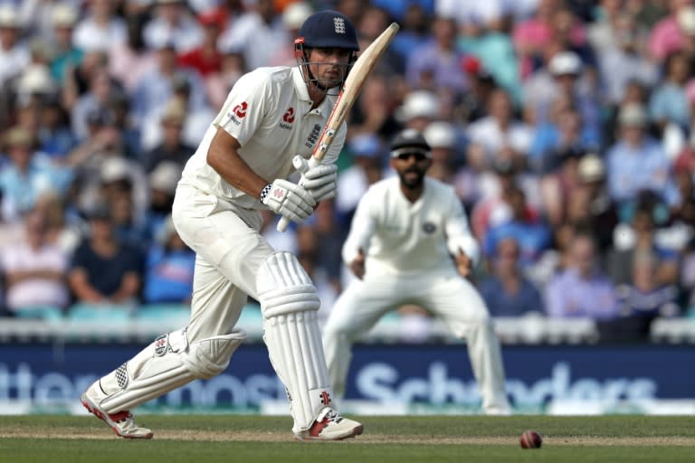 Alastair Cook is unbeaten on 46 overnight, bidding to end his Test career on a high