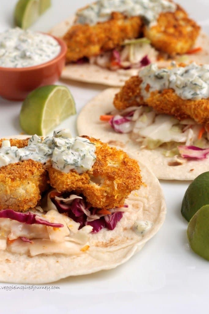 Crispy Coconut Lime Baked Cauliflower Tacos