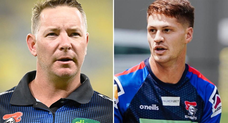 Pictured left to right, Newcastle Knights coach Adam O'Brien and Kalyn Ponga. 