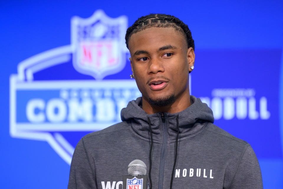Texas wide receiver Adonai Mitchell was seen by many as a first-round prospect but he slid to the latter half of the second round, where the Indianapolis Colts selected him. (Photo by Zach Bolinger/Icon Sportswire via Getty Images)