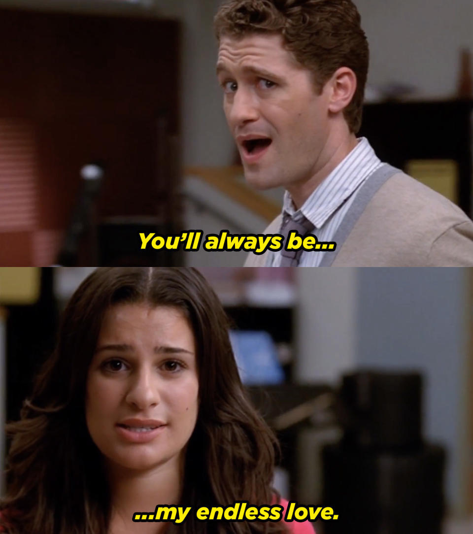 Schue sings Endless Love to Rachel and she's looking at him very intensely