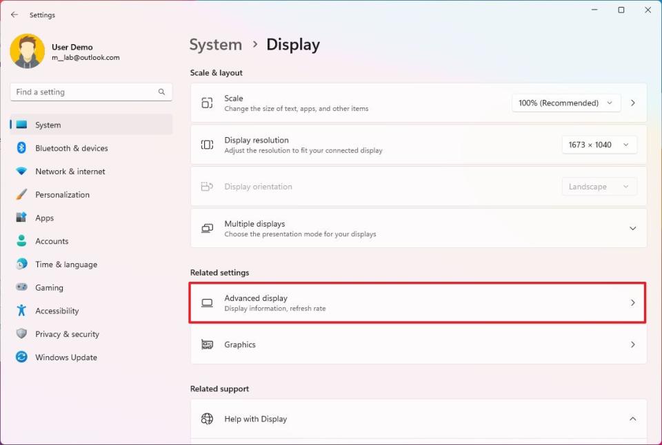 Advanced display settings