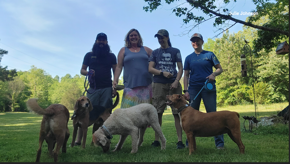 The Johnsons and Nala's parents, Chris and Felicia, had a playdate with their dogs this week. / Credit: Julie Johnson