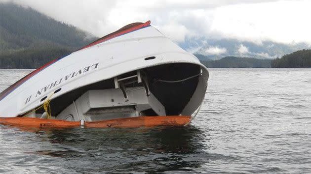 The partially submerged whale watching boat Leviathan II in the waters off the British Columbia, Canada. Photo: :AFP