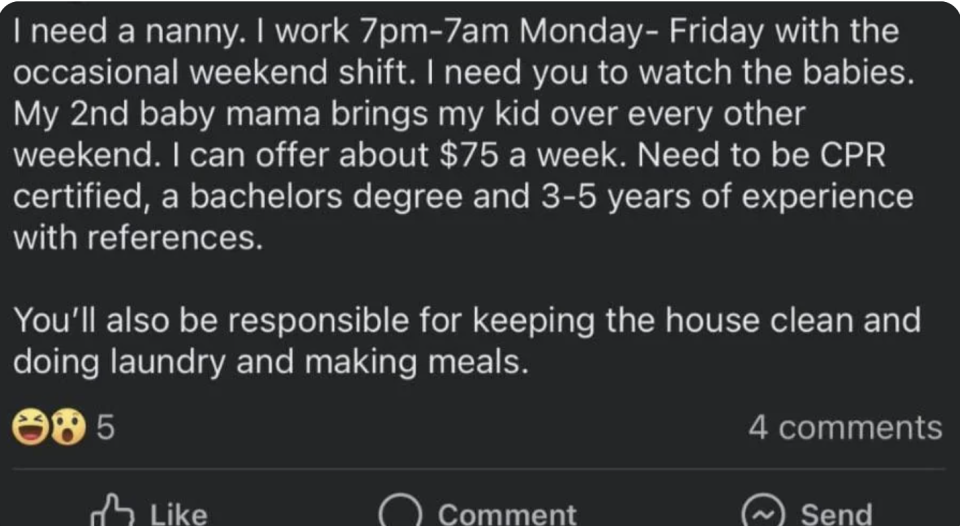 "I can offer about $75 a week"