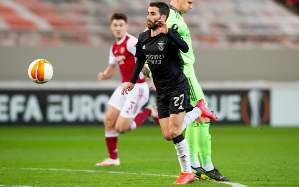 Rafa Silva of Benfica Lissabon scores his team's second goal during the UEFA Europa League Round of 32 match between Arsenal FC and SL Benfica  - Getty Images