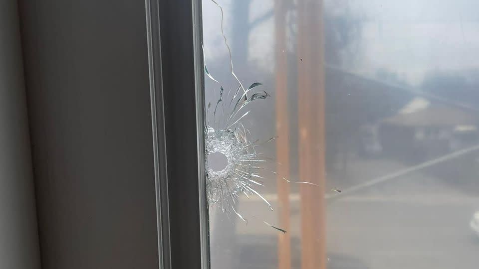 The bullet hole in Gosal's home in Brampton, Ontario. - Courtesy Singh Gosal